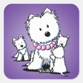 Adesivo Quadrado KiniArt Westie Mãe e Pups Stickers