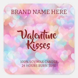 Adesivo Quadrado Kisses & Hearts Modern Valentine Candle Labels