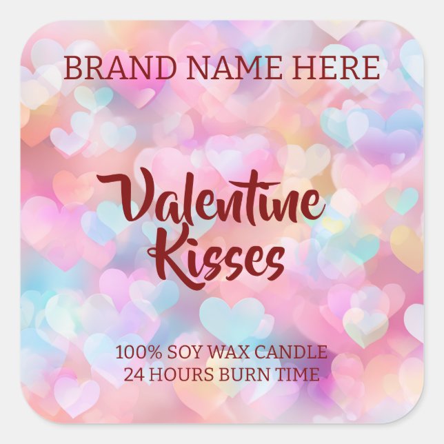 Adesivo Quadrado Kisses & Hearts Modern Valentine Candle Labels (Frente)