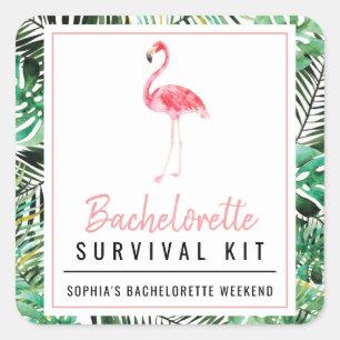 Adesivo Quadrado Kit de Sobrevivência Tropical Flamingo Bachelorett
