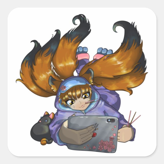 Adesivo Quadrado Kitsune Life (Frente)