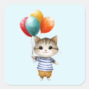 Adesivo Quadrado Kitten com Balões de Aniversário Celebra de Fest