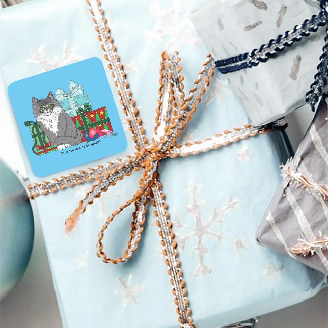 Adesivo Quadrado Kitten de Natal Branco da cinza (Criador carregado)