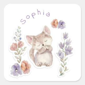 Adesivo Quadrado Kitten e flores, personalizadas