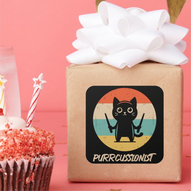 Adesivo Quadrado Kitten Rock Banda Engraçado Percussionista Gato Br (Festa)