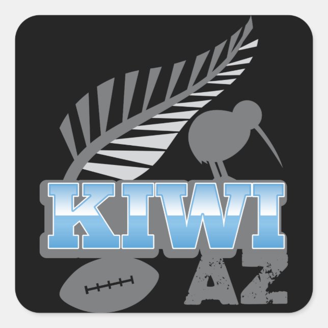 Adesivo Quadrado KIWI AZ rugby bird e prata-ferro Nova Zelândia (Frente)