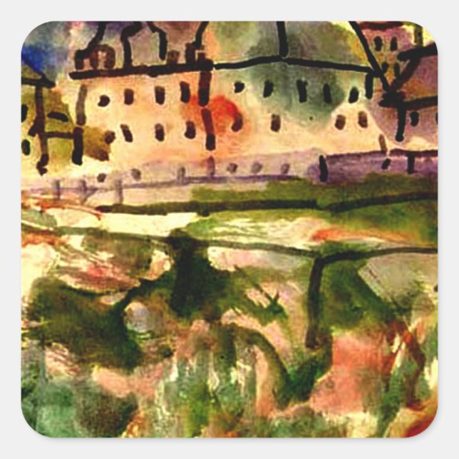 Adesivo Quadrado Klee - Casas perto da fossa Gravel (Frente)