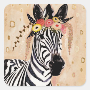 Adesivo Quadrado Klimt Zebra  Coroa De Flores