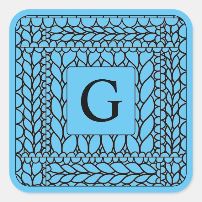 Adesivo Quadrado KNIT PURL BLUE Large Square Stickers + Inicial (Frente)