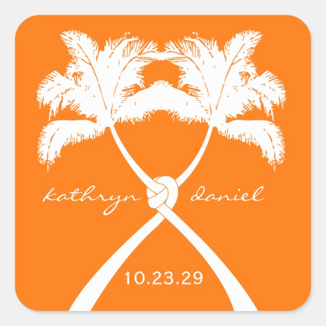 Adesivo Quadrado Knot Palm Trees Beach Casamento Tropical Clássica  (Frente)