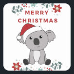 Adesivo Quadrado Koala Christmas Snow Winter Animais Koalas<br><div class="desc">O coala de Natal com luzes de fadas. Animais engraçados com presentes e neve nas férias. Também é engraçado para o natal em julho. Os coalas são animais bonitos e perfeitos para o Natal.</div>