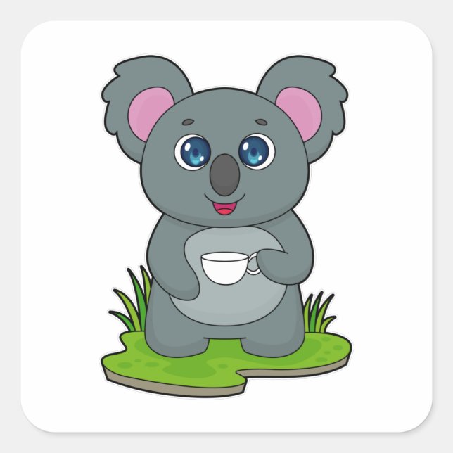 Adesivo Quadrado Koala com café (Frente)