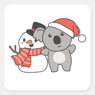 Adesivo Quadrado Koala Com Snowman No Inverno Para O Natal