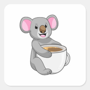 Adesivo Quadrado Koala com Taça do Café