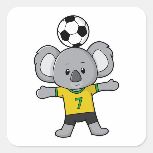 Adesivo Quadrado Koala como jogador de futebol com bola de futebol (Frente)