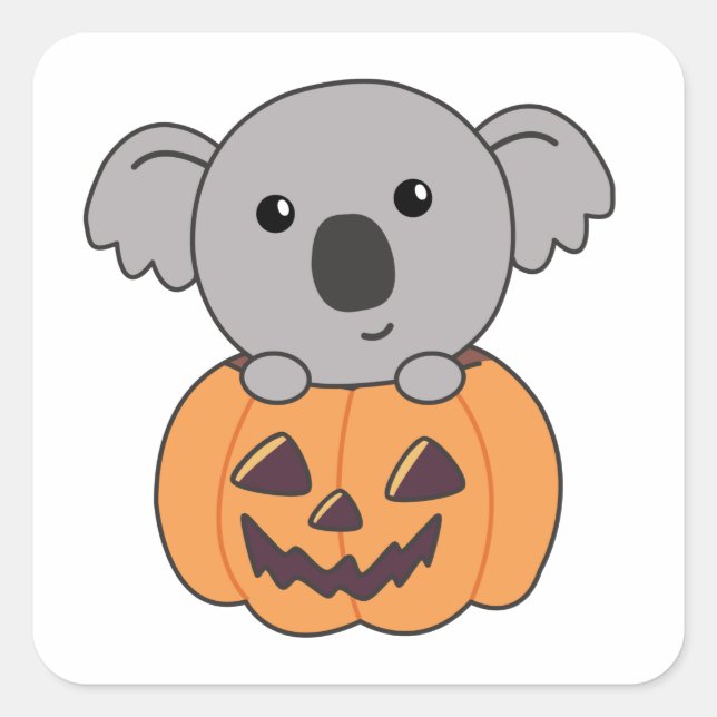 Adesivo Quadrado Koala Em Pumpkin Orange Koalas Halloween Bärchen (Frente)