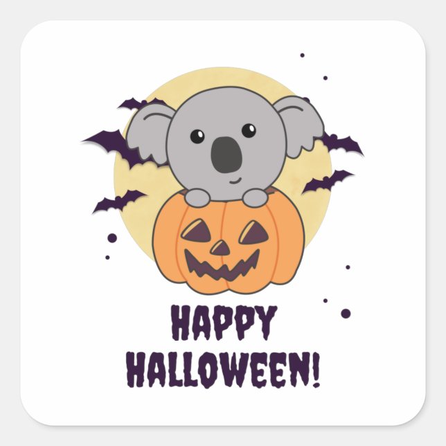 Adesivo Quadrado Koala Em Pumpkin Sweet Koalas Feliz Halloween (Frente)