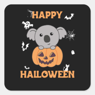 Adesivo Quadrado Koala Em Pumpkin Sweet Koalas Feliz Halloween