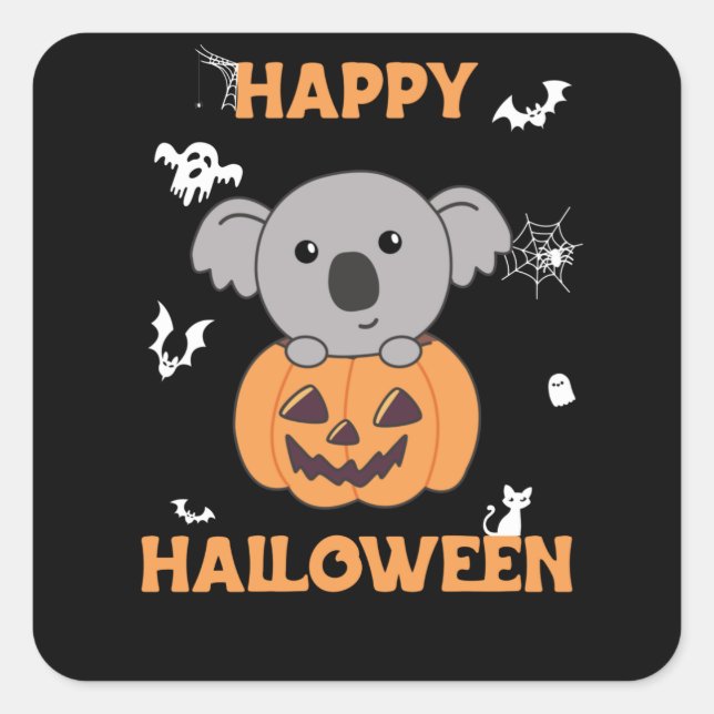 Adesivo Quadrado Koala Em Pumpkin Sweet Koalas Feliz Halloween (Frente)