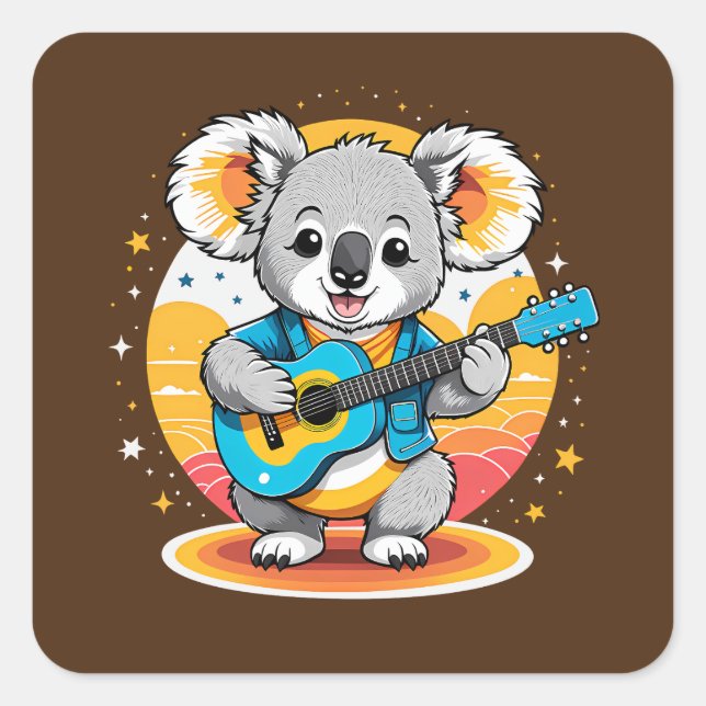 Adesivo Quadrado Koala estrumando um violão (Frente)