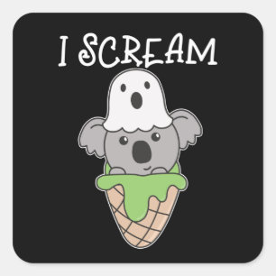 Adesivo Quadrado Koala Halloween Ghost I Gritar Sorvete Pun