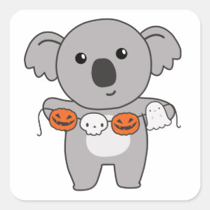 Adesivo Quadrado Koala Happy Halloween Pumpkin Bat Costume Square S