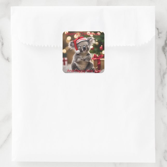 Adesivo Quadrado "Koala Kris Kringle: Natal Abaixo" (Bolsa)