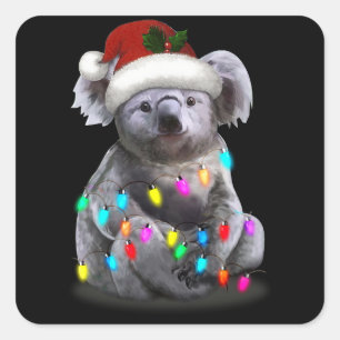 Adesivo Quadrado Koala Sentada Com Luzes De Natal