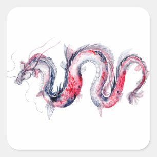 Adesivo Quadrado Koi Dragon