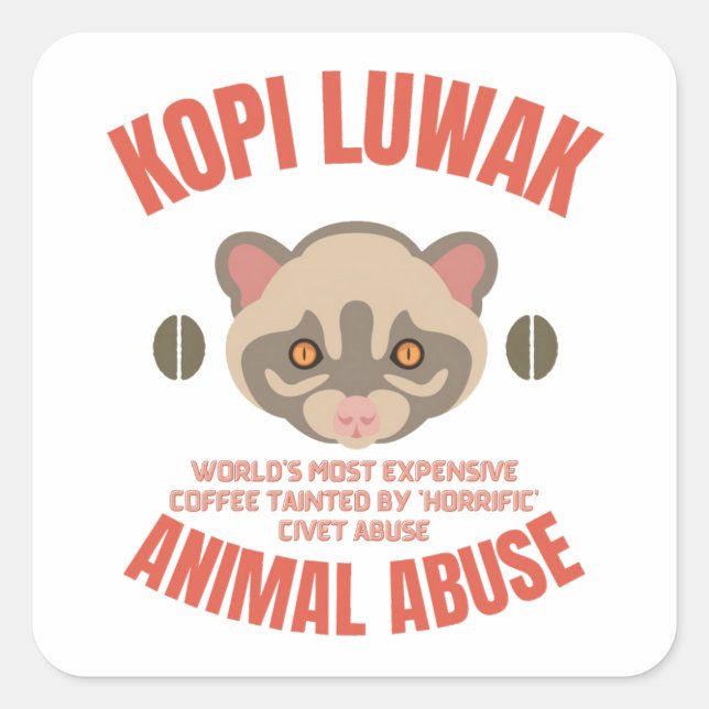 Adesivo Quadrado Kopi Luwak Animal Abus - Café Luwak (Frente)