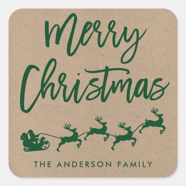 Adesivo Quadrado Kraft Brush Script Christmas Envelope Verde Seal (Frente)