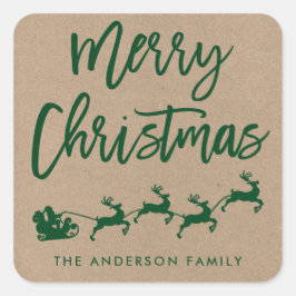 Adesivo Quadrado Kraft Brush Script Christmas Envelope Verde Seal