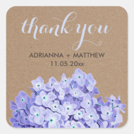 Adesivo Quadrado Kraft Paper Hydrangeas Floral Obrigado Casamento