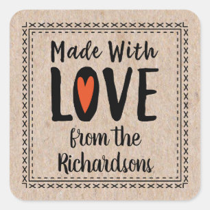 Adesivo Quadrado Kraft Personalizado Feito Com Amor