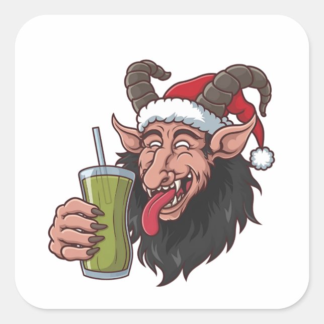 Adesivo Quadrado Krampus Bebendo Green Matcha Natal Spooky (Frente)