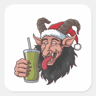 Adesivo Quadrado Krampus Bebendo Matcha Verde Natal Assustador