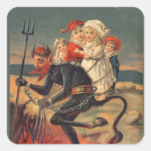 Adesivo Quadrado Krampus com um monte de crianças de Natal