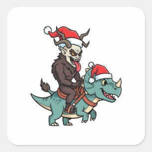 Adesivo Quadrado Krampus Dirigindo Uma Mau De Natal Para Papai noel