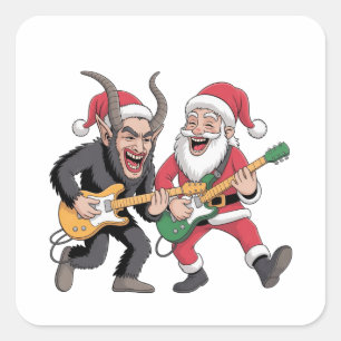 Adesivo Quadrado Krampus e Papais noeis tocando guitarra Electric X