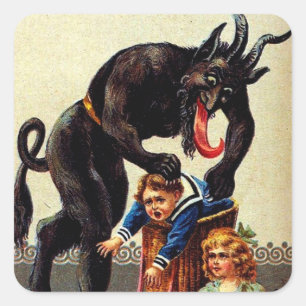 Adesivo Quadrado Krampus Kids no palito de Natal de Férias no Cesto