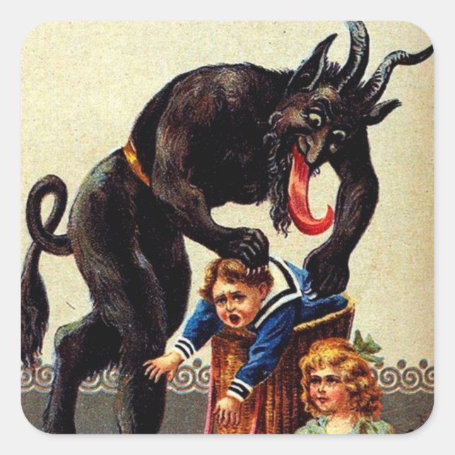 Adesivo Quadrado Krampus Kids no palito de Natal de Férias no Cesto (Frente)
