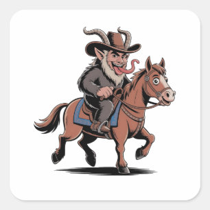 Adesivo Quadrado Krampus Natalino Cowboy Mau Cavalo Oeste Natal