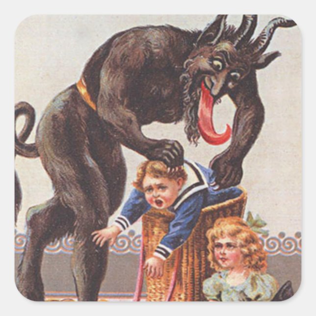 Adesivo Quadrado Krampus Sequestrando Crianças (Frente)
