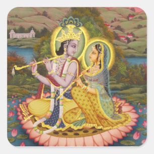 Adesivo Quadrado Krishna e Radha no lotus