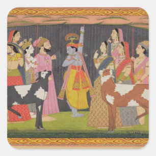 Adesivo Quadrado Krishna levantando o Monte Govardhana, de Bhagav