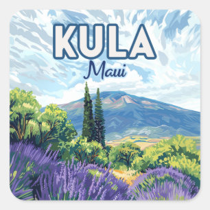 Adesivo Quadrado Kula Maui Haleakala Hawaii - Lavanda Retro