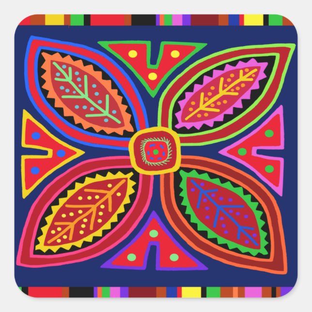 Adesivo Quadrado Kuna Indian Mola Flora (Frente)