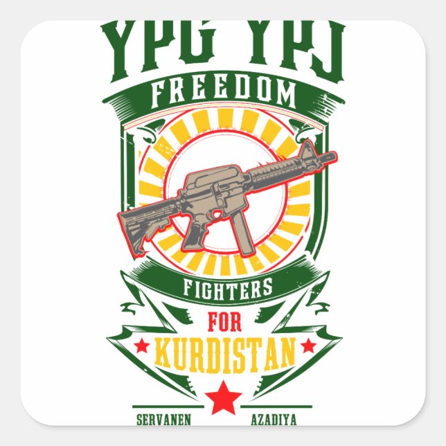 Adesivo Quadrado KURDISTAN - YPG - YPJ Freedom Warrior (Frente)