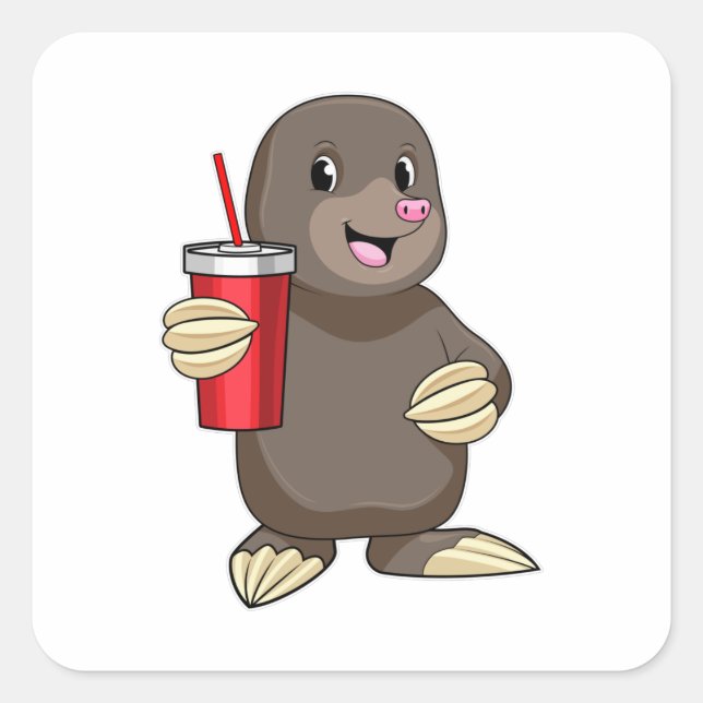 Adesivo Quadrado Lã com caneca de Bebendo (Frente)