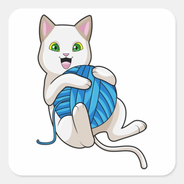 Adesivo Quadrado Lã de Brincação de Gato (Frente)